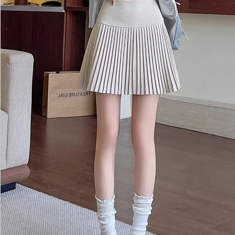 細褶百褶裙高腰顯瘦米白色a字西裝半身短裙女