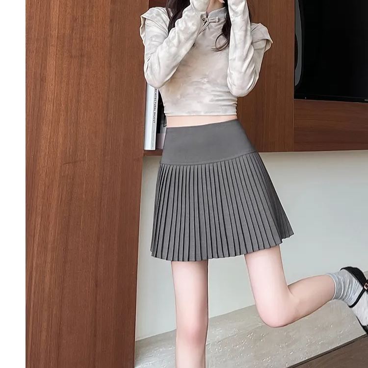 細褶百褶裙高腰顯瘦米白色a字西裝半身短裙女