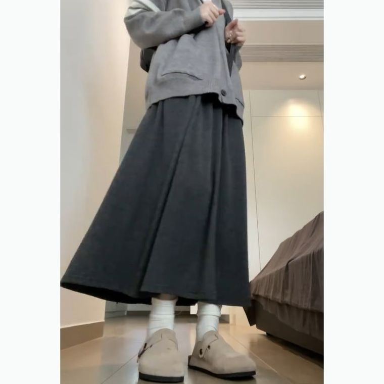 【單件/套裝】時尚百搭顯瘦糯米半身裙+三槓毛衣開衫兩件套