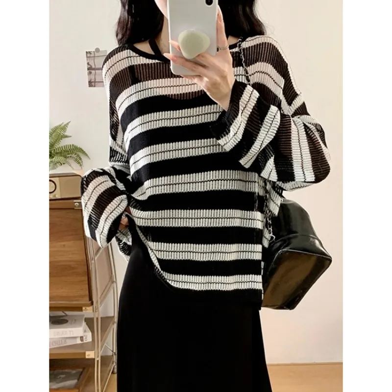 【單件/套裝】超火搭配大碼胖MM黑色吊帶裙+條紋針織罩衫兩件套