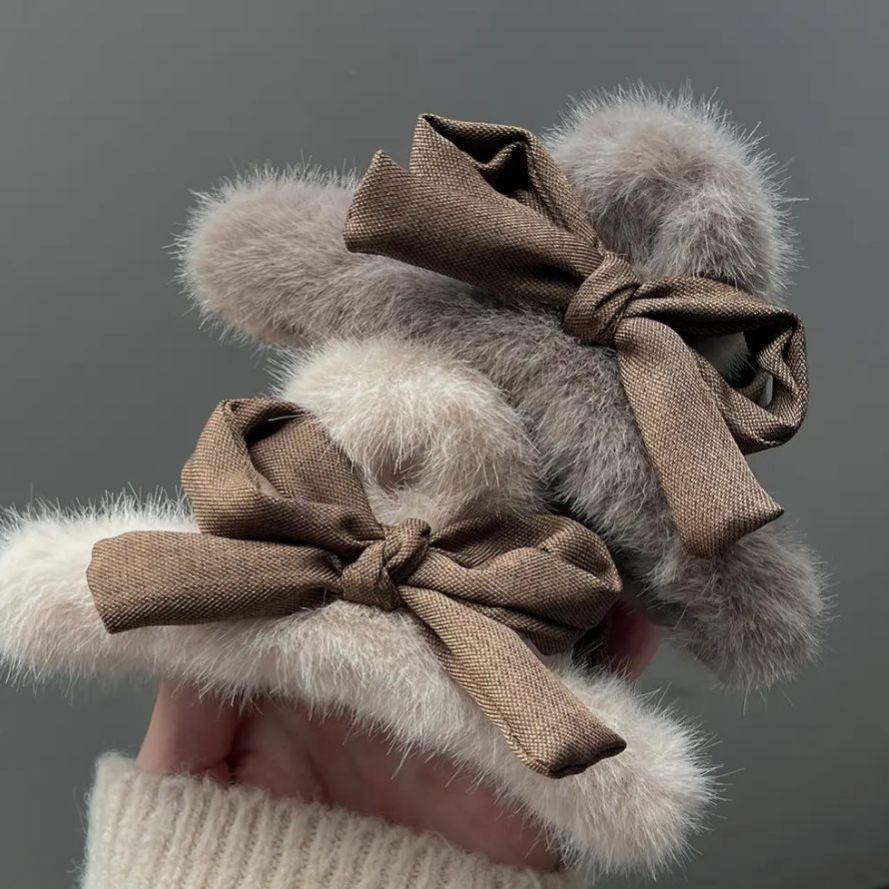 蝴蝶結毛絨髮夾大號鯊魚夾後腦勺盤髮抓夾