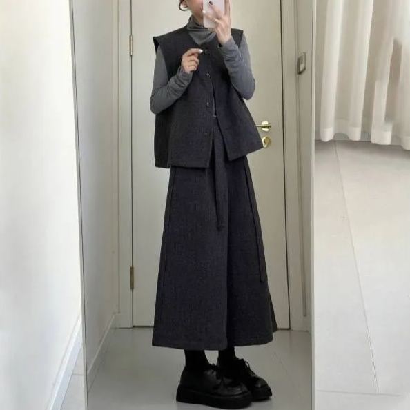 【單件/套裝】簡約時尚高級大碼胖MM上衣馬甲+闊腿褲三件套裝