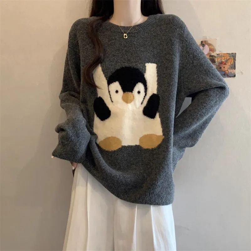 寬鬆顯瘦提花圓領女內搭毛衣長袖針織打底衫