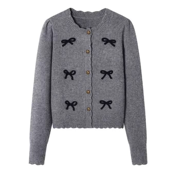 【單件/套裝】立體蝴蝶結針織開衫+波點半身裙兩件套裝