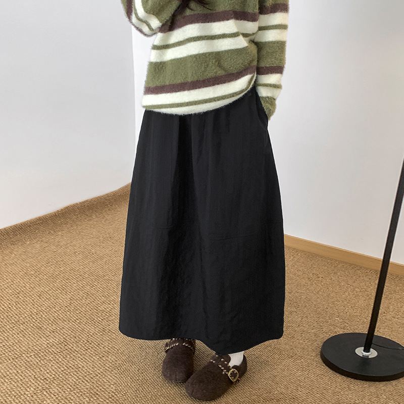 日系復古肌理感立體花苞裙絎線保暖中長款A字傘裙子半身裙