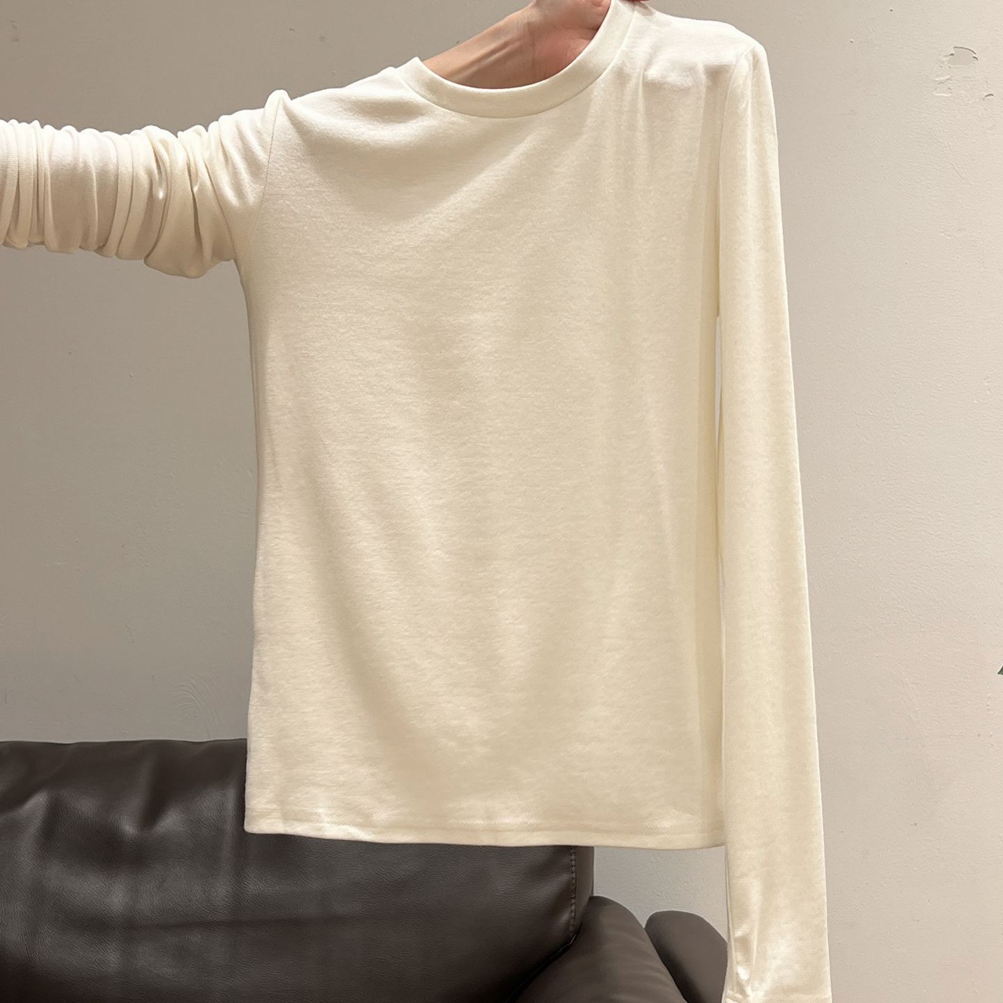 韓系圓領長袖T恤內搭打底衫修身慵懶氣質上衣