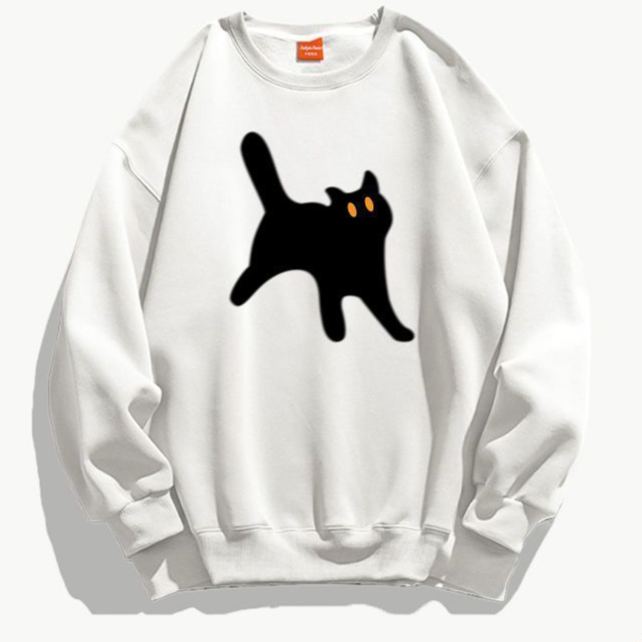 韓系卡通貓咪印花刷毛加厚休閒圓領長袖T恤