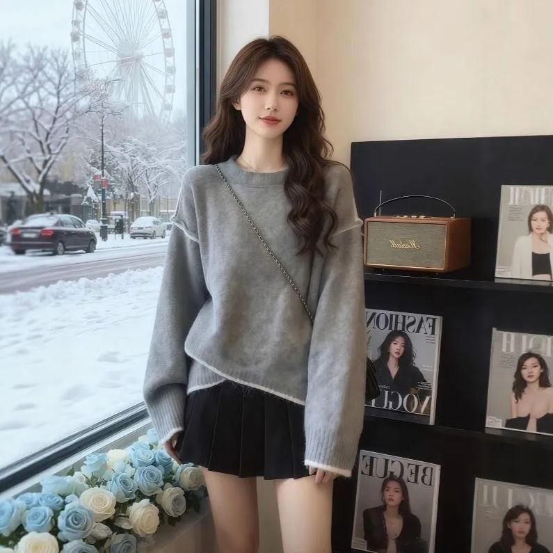 不規則法式撞色遮肚顯瘦溫柔氣質打底衫