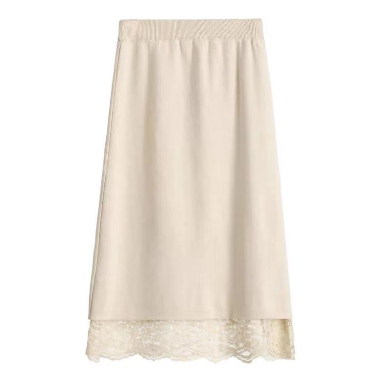 精緻蕾絲高級百搭兩面穿A字包臀高腰針織半身裙