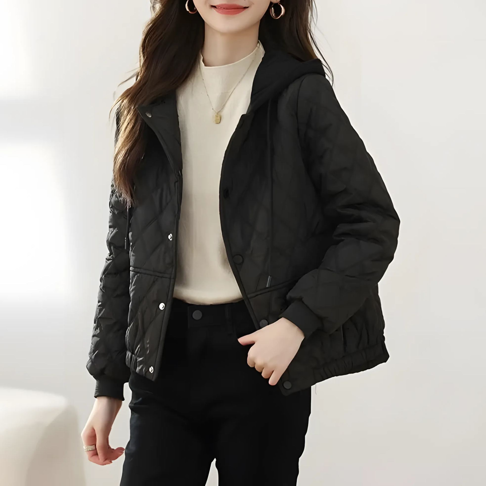 輕奢短版休閒時尚氣質連帽輕薄棉服外套