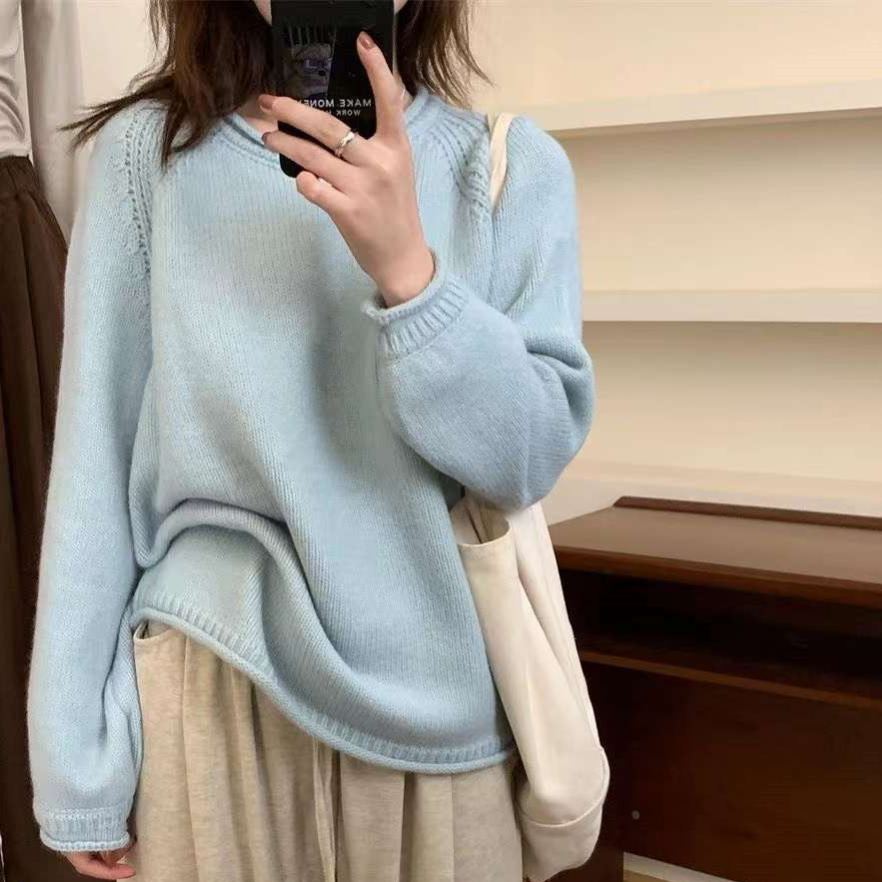 韓系卷边簡約慵懒风宽松顯瘦针织衫
