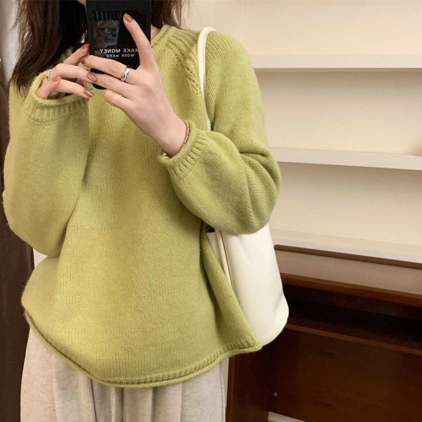 韓系卷边簡約慵懒风宽松顯瘦针织衫