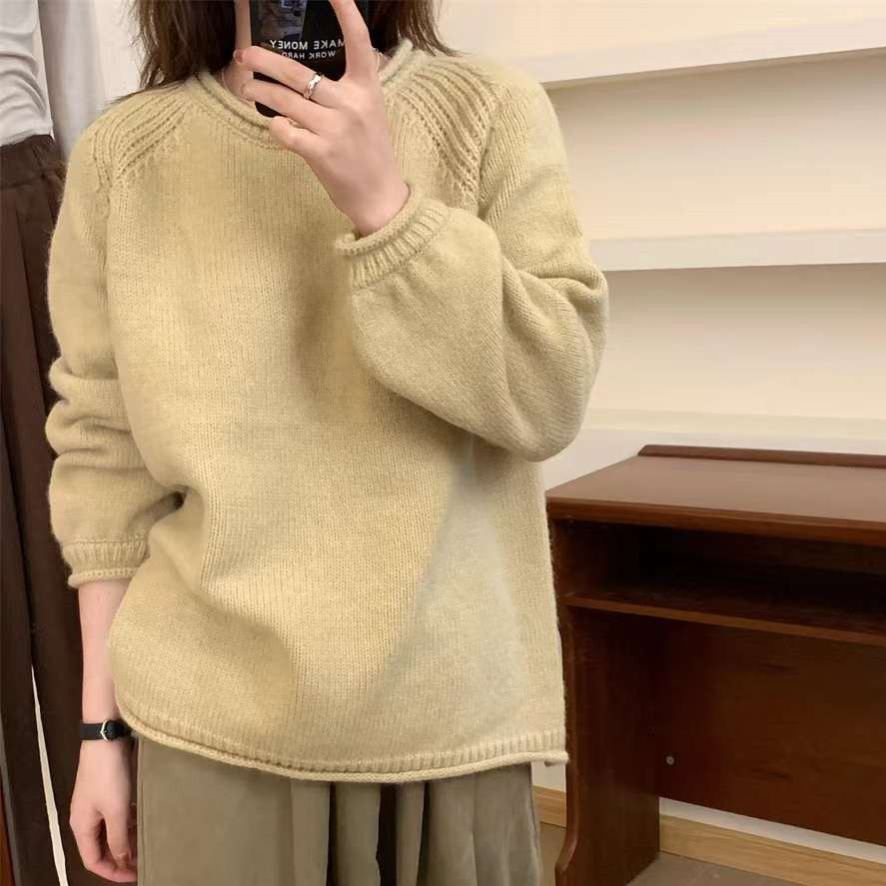 韓系卷边簡約慵懒风宽松顯瘦针织衫