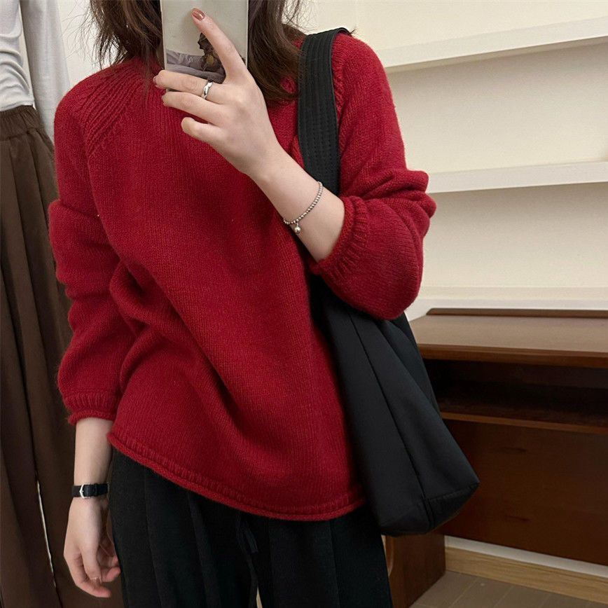 韓系卷边簡約慵懒风宽松顯瘦针织衫