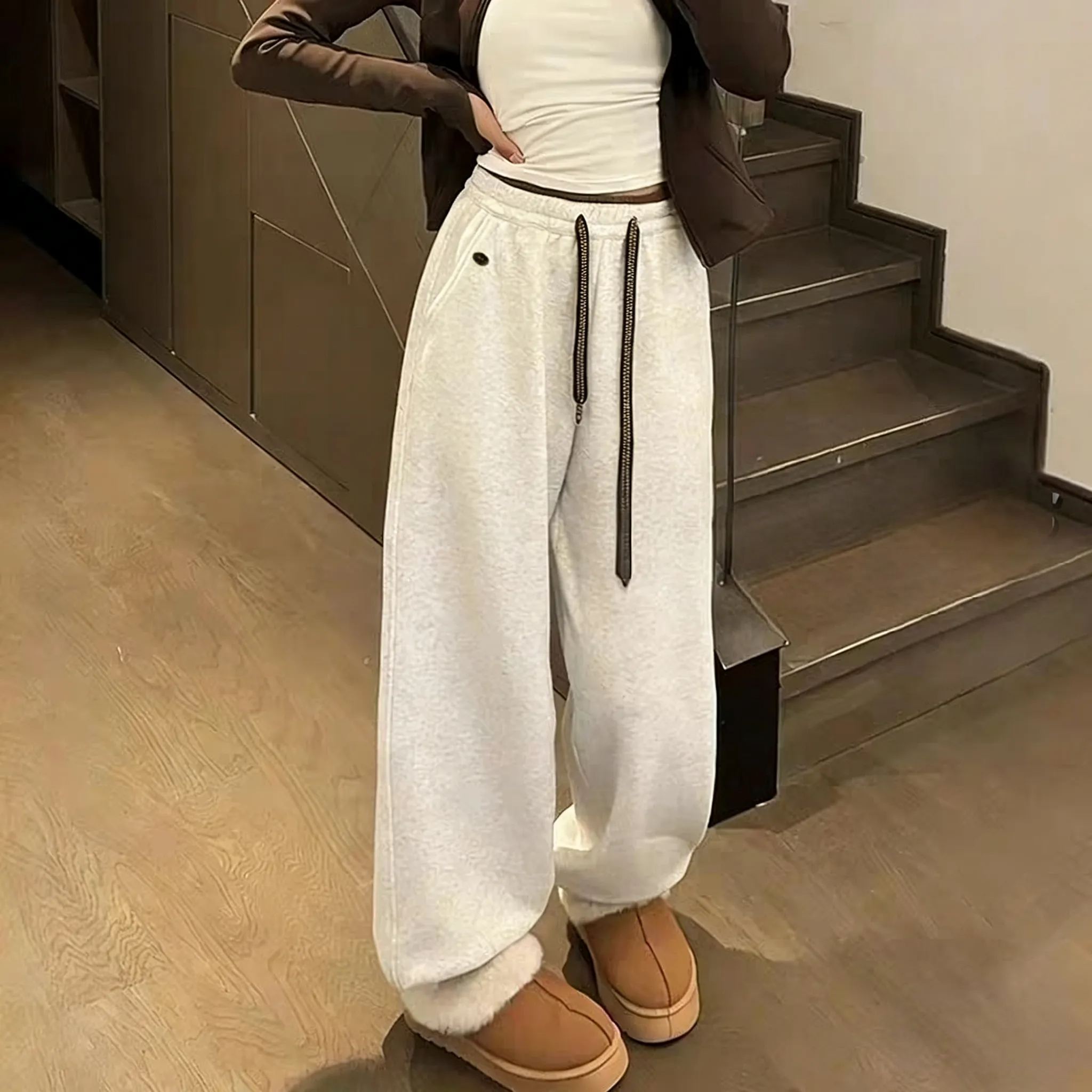 新款韓系元氣拼色休閒運動顯瘦雪地褲