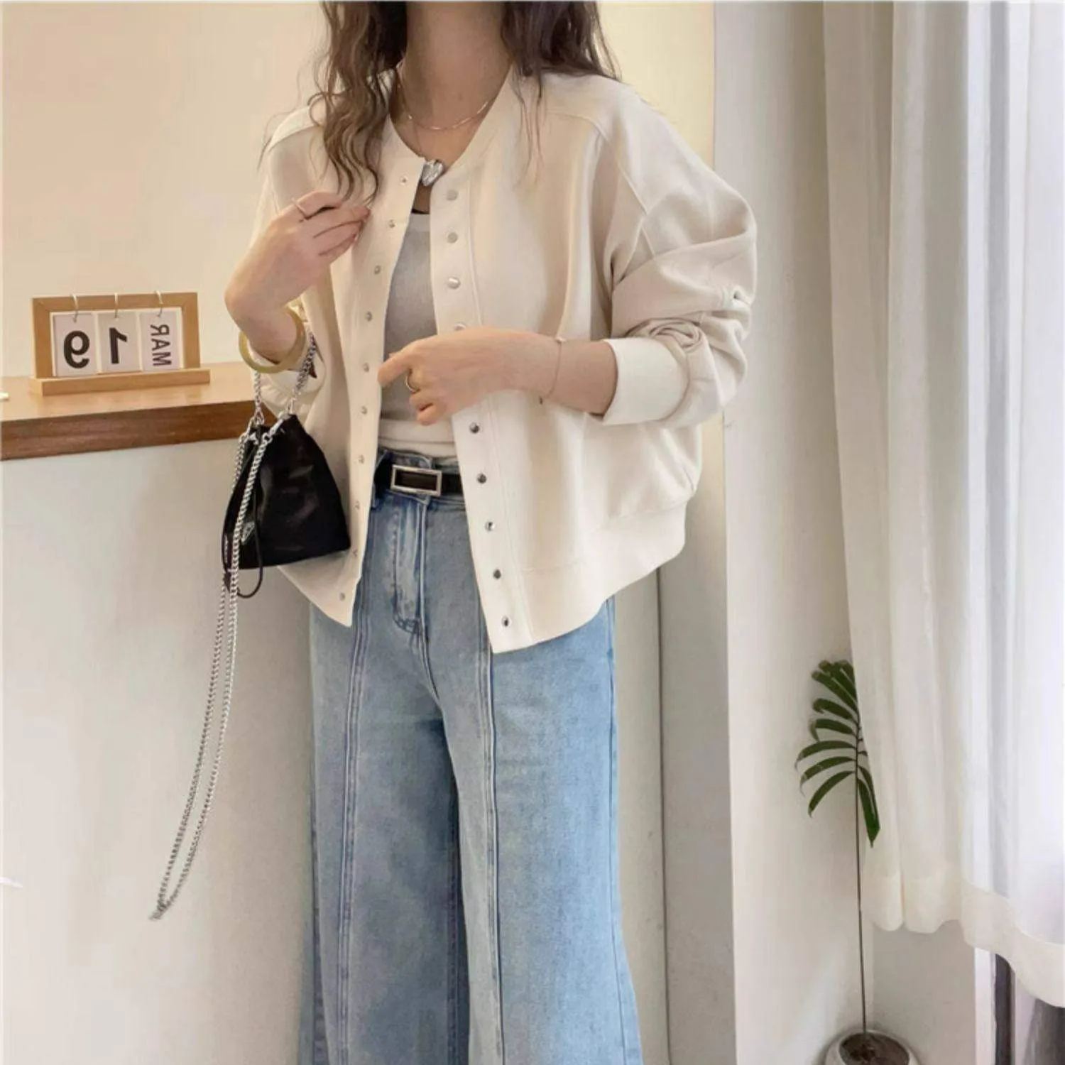 寬鬆百搭棒球服單排扣夾克外套