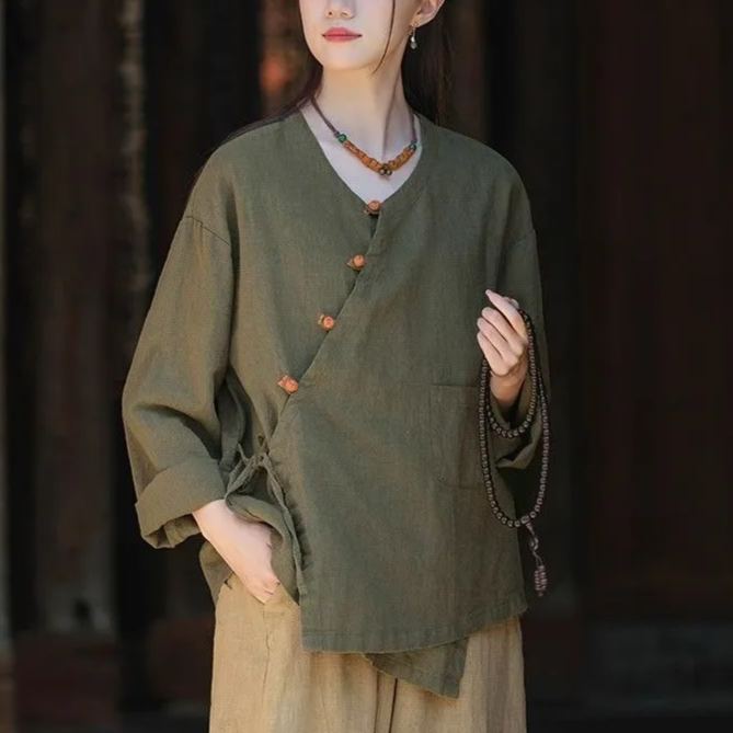 復古盤扣文藝禪意系帶短款棉麻開衫