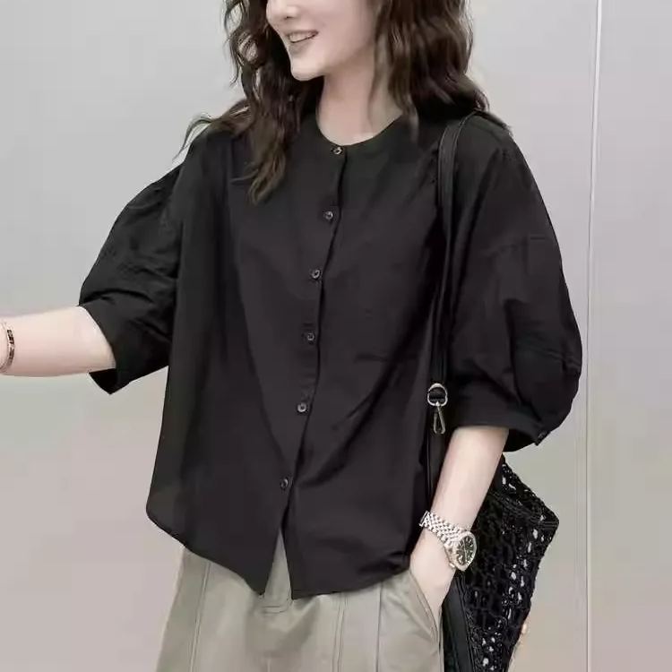 法式爆款泡泡袖寬鬆顯瘦短袖襯衫