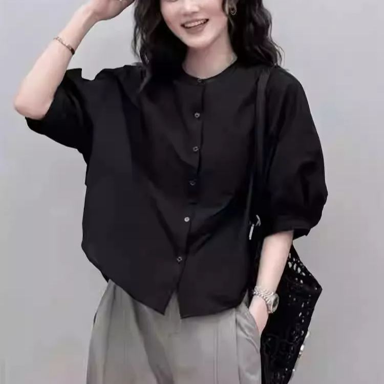 法式爆款泡泡袖寬鬆顯瘦短袖襯衫