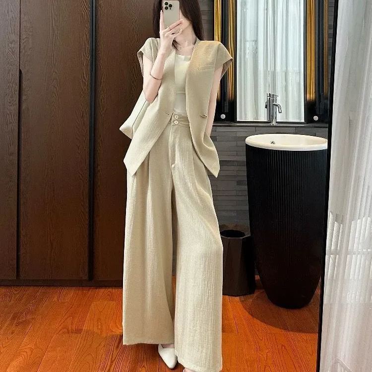 【單件/套裝】氣質高級感卡其色馬甲西裝褲兩件套裝