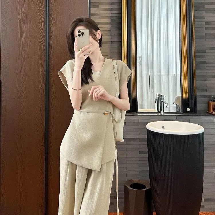 【單件/套裝】氣質高級感卡其色馬甲西裝褲兩件套裝