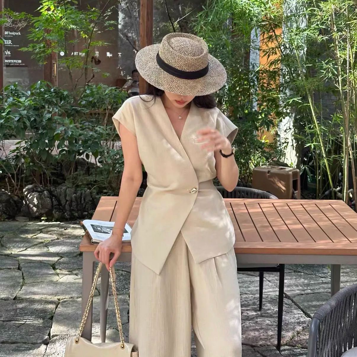 【單件/套裝】氣質高級感卡其色馬甲西裝褲兩件套裝