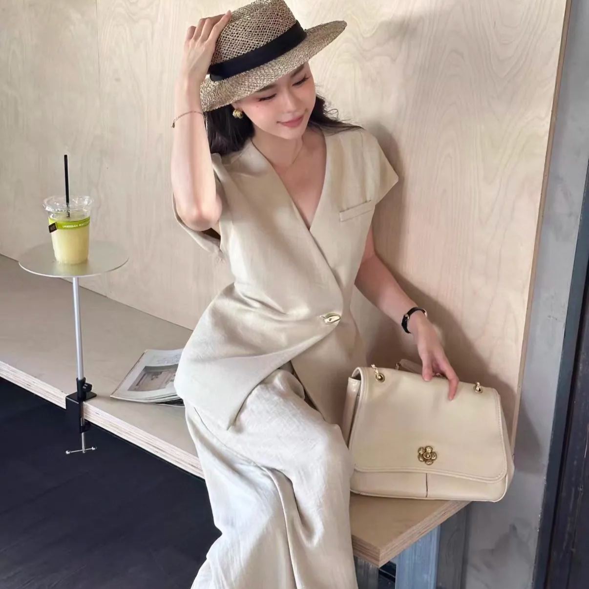 【單件/套裝】氣質高級感卡其色馬甲西裝褲兩件套裝