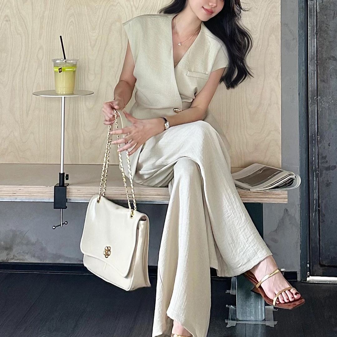 【單件/套裝】氣質高級感卡其色馬甲西裝褲兩件套裝