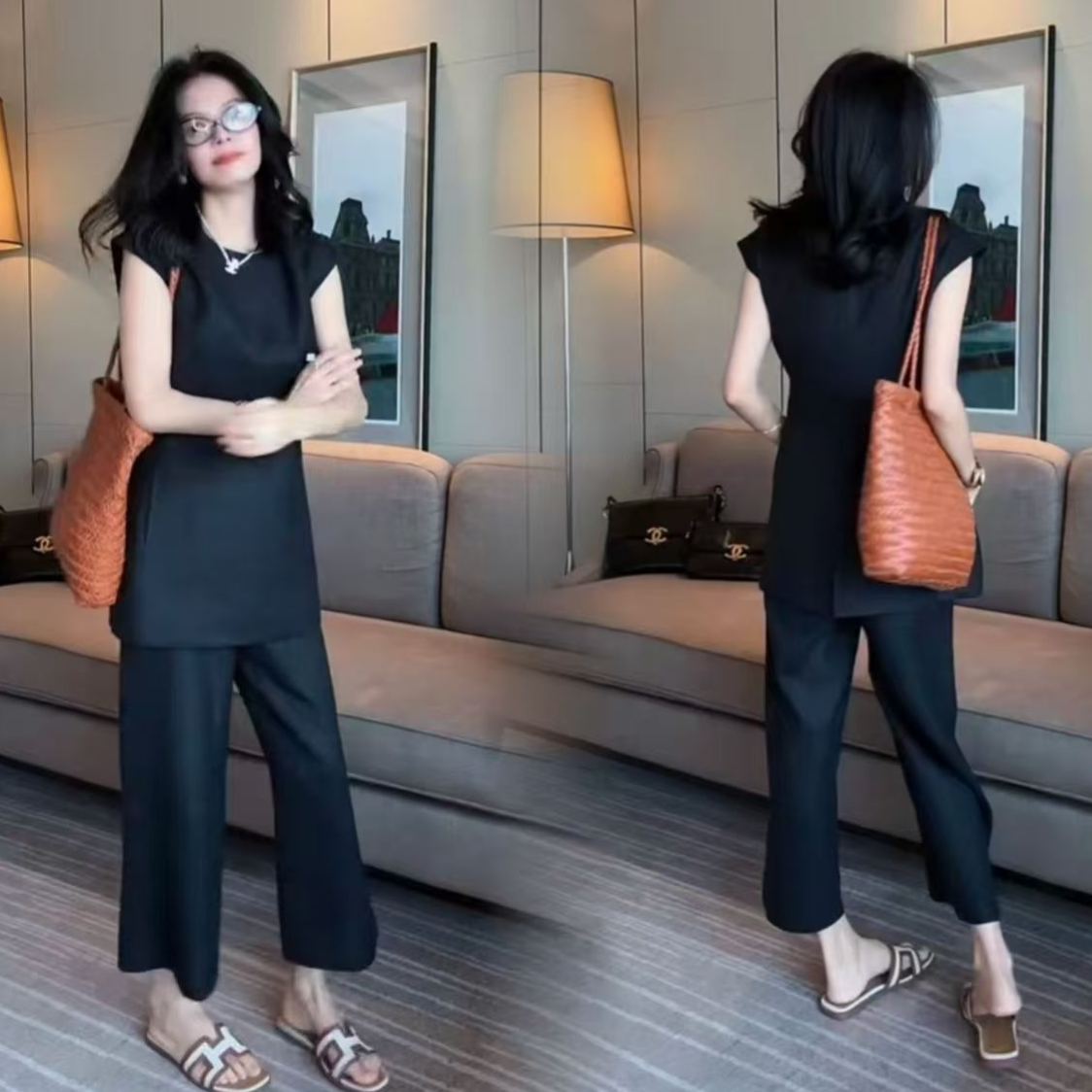 【整套】韓版顯瘦氣質上衣+休閑褲兩件套裝