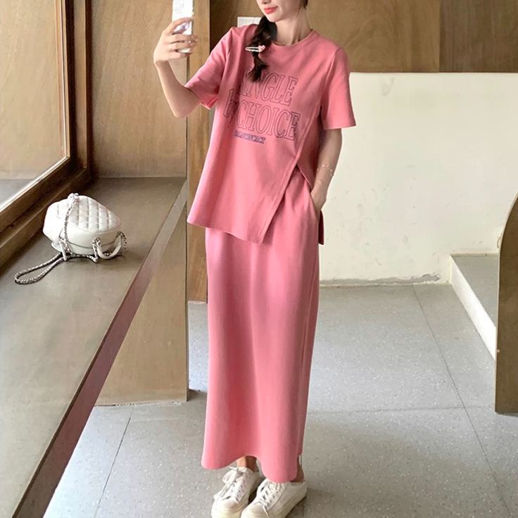 【單件/套裝】韓版減齡不規則上衣+休閑半身裙兩件套