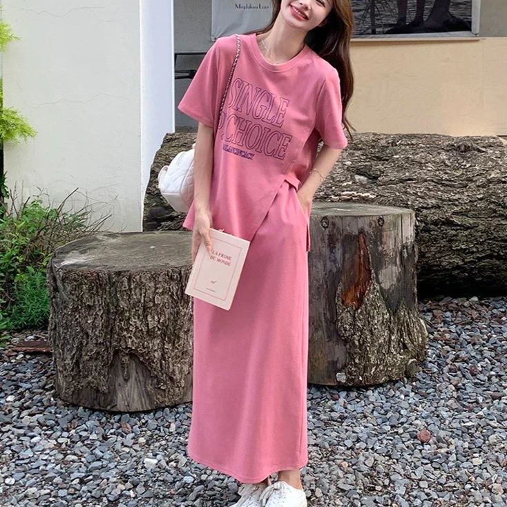 【單件/套裝】韓版減齡不規則上衣+休閑半身裙兩件套