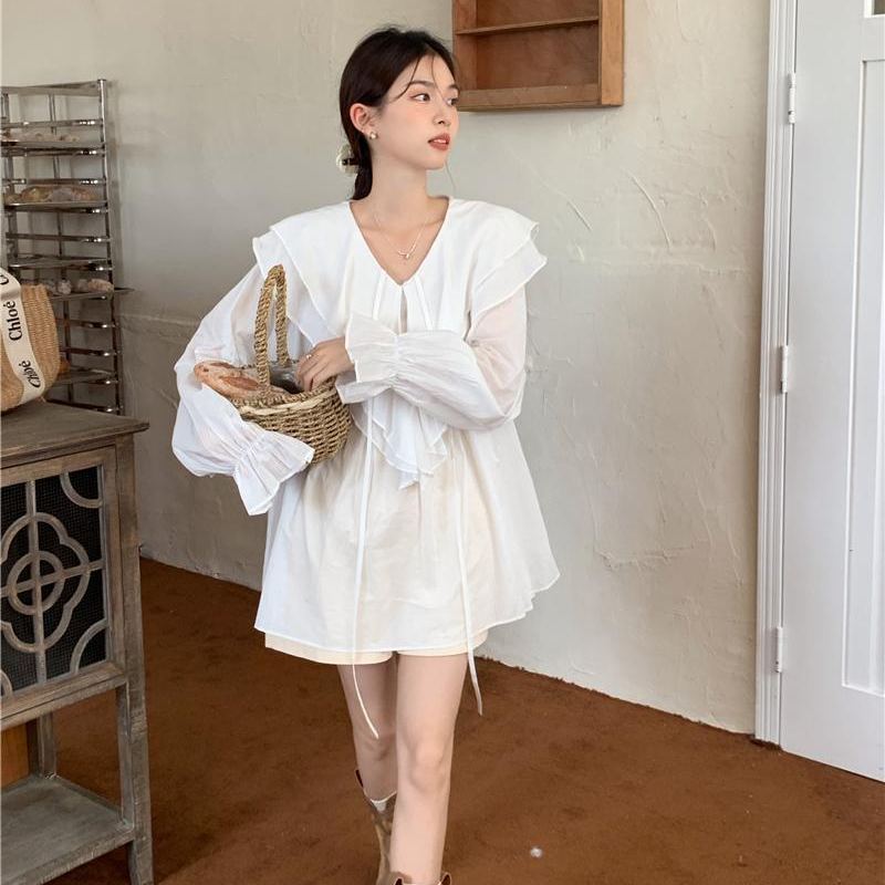 設計感大尺碼女裝防曬衣 中長版型 雙層領繫帶細節