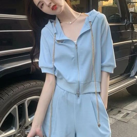 【整套】氣質休閒運動短袖短褲鹽系兩件套裝