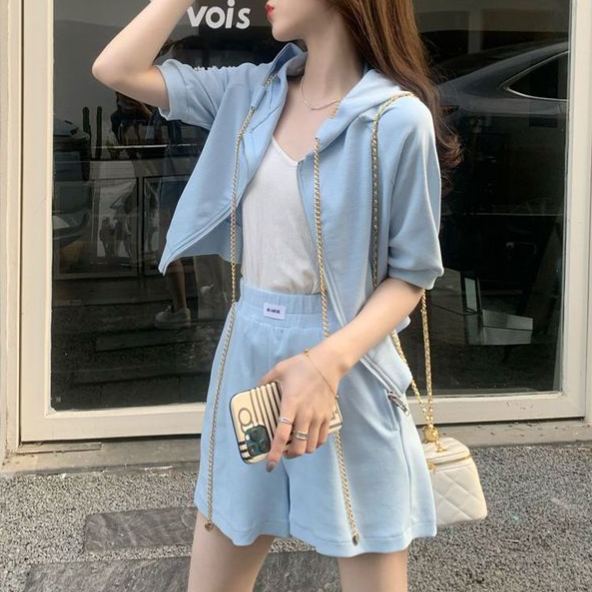 【整套】氣質休閒運動短袖短褲鹽系兩件套裝