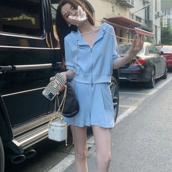 【整套】氣質休閒運動短袖短褲鹽系兩件套裝