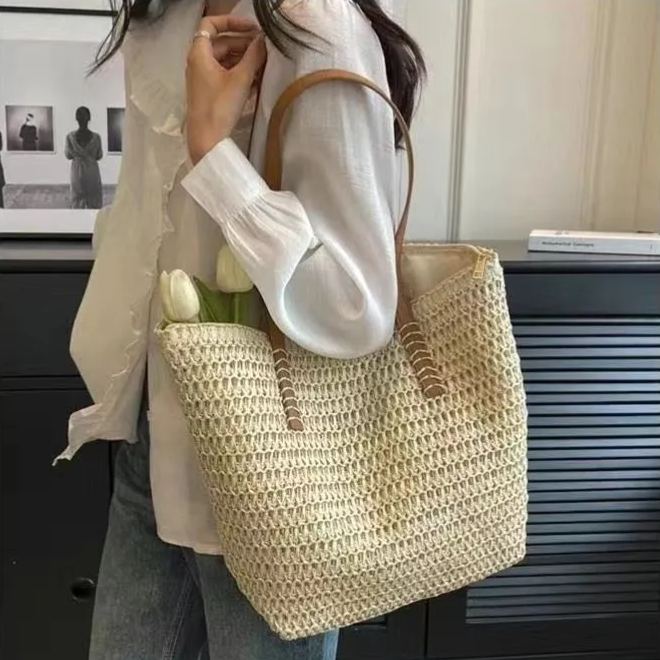 草編海邊沙灘高級大容量鏤空編織包