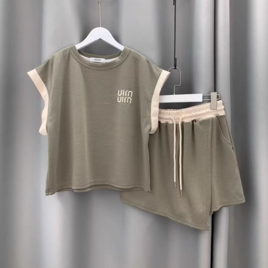 【整套】休閒刺繡字母韓版短袖短褲兩件套裝