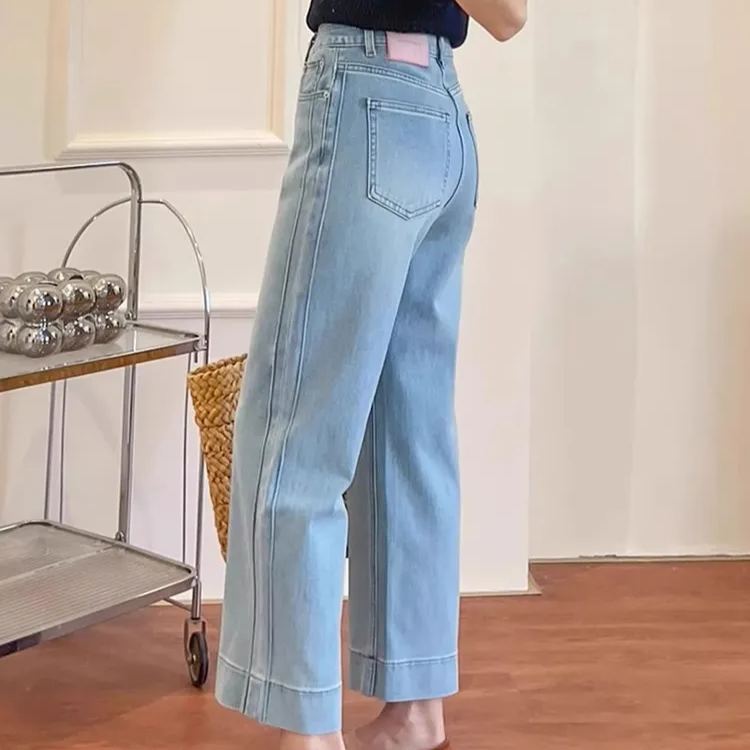 百搭九分直筒顯瘦窄版闊腿牛仔褲