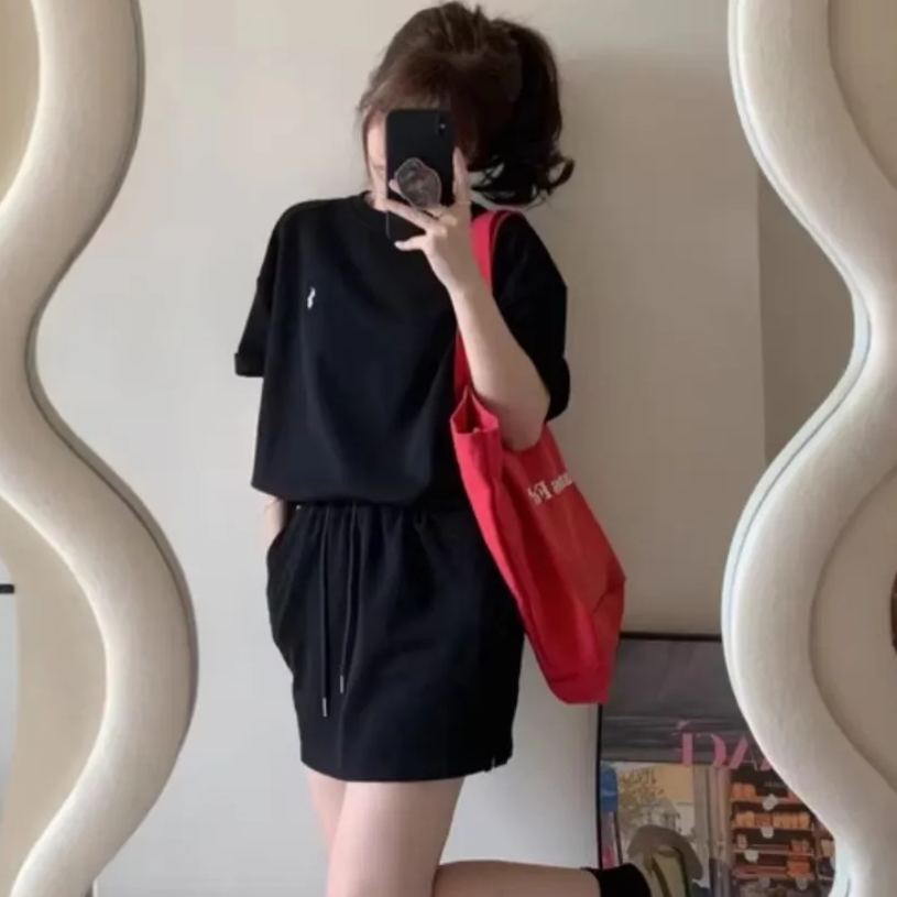 【整套】時尚休閒短袖運動顯瘦可愛甜美兩件套裝