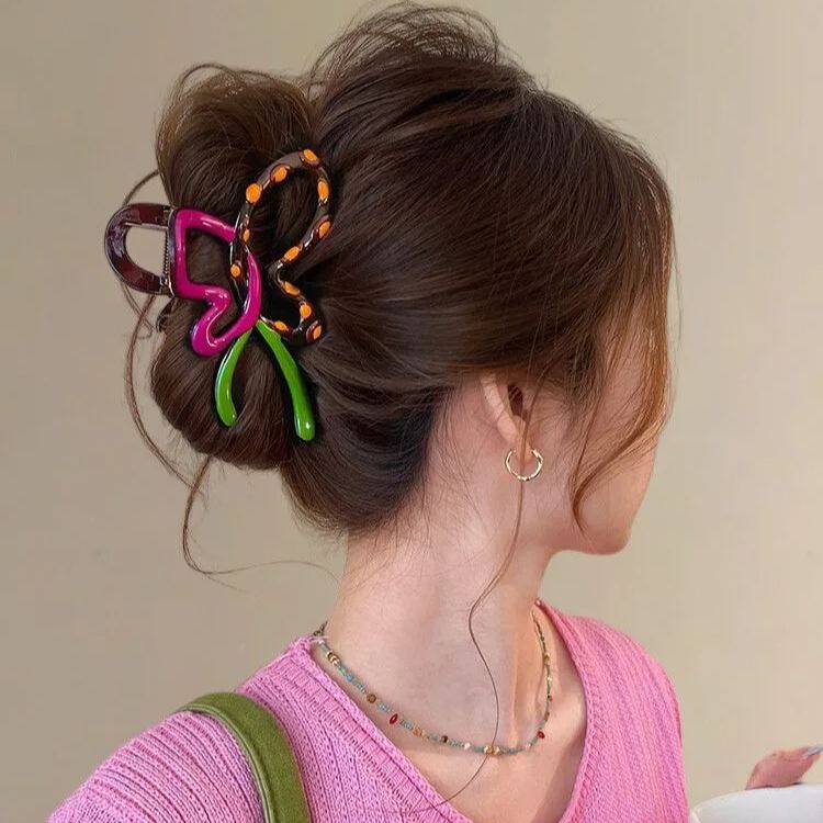 高級感撞色波點蝴蝶結抓夾髮夾