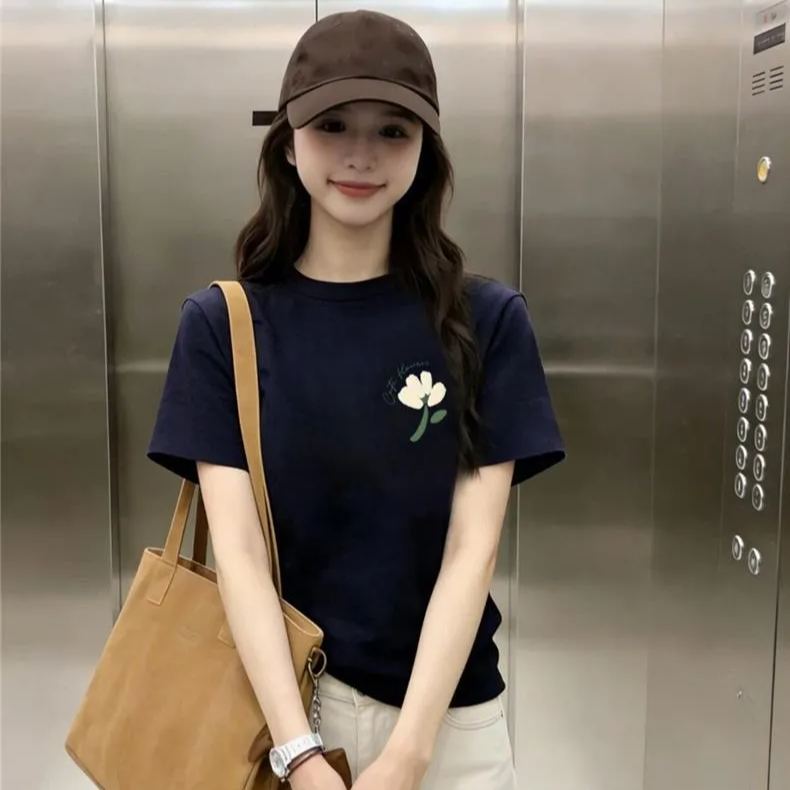 棉質｜純棉正肩減齡印花圓領修身顯瘦短袖t恤