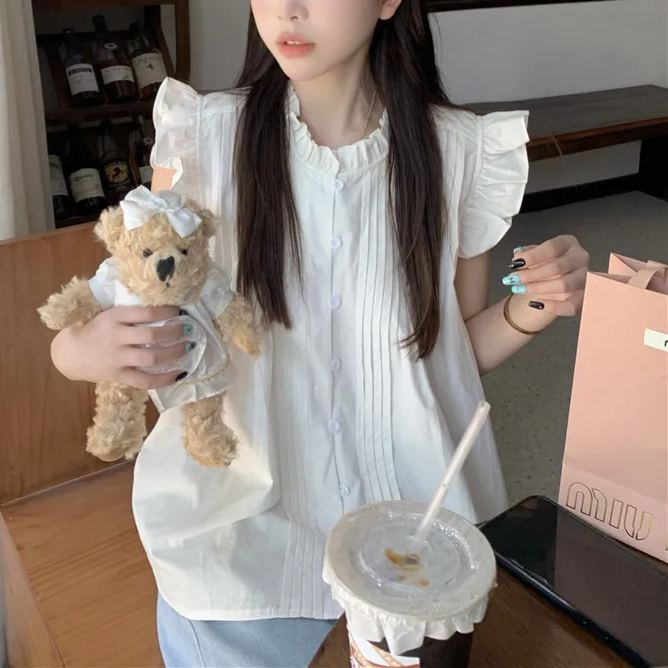 設計甜美純棉小飛袖小衆無袖別緻襯衫 商品圖 2