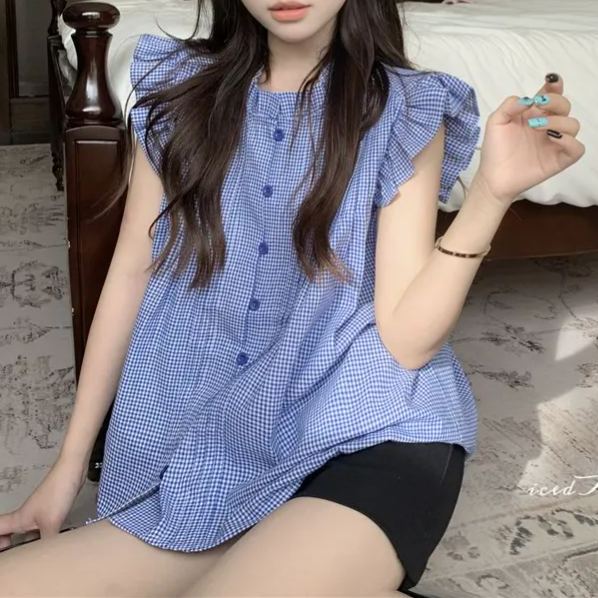 設計甜美純棉小飛袖小衆無袖別緻襯衫 商品圖 8