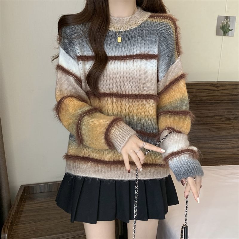 美拉德漸變條紋毛衣顯瘦軟糯針織衫