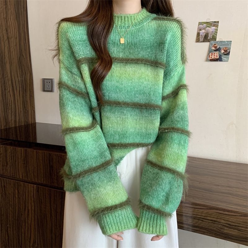 美拉德漸變條紋毛衣顯瘦軟糯針織衫