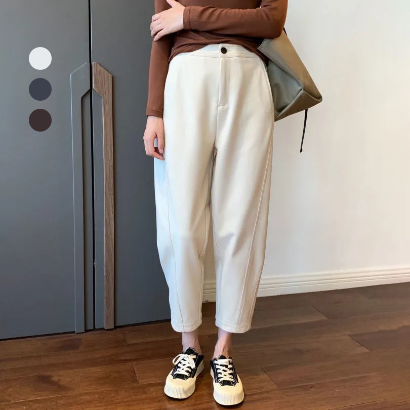 刷毛加厚高腰顯瘦蘿蔔褲休閒毛呢哈倫褲