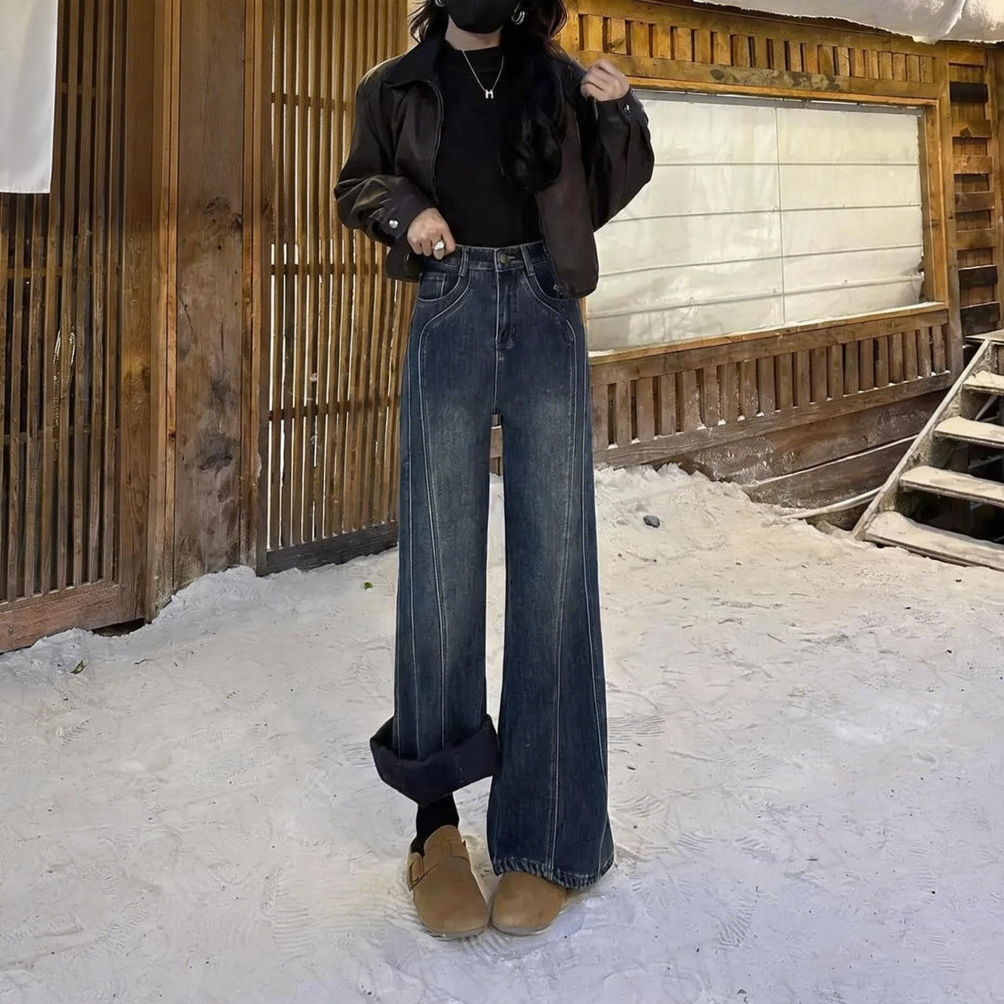 高腰直筒寬鬆顯瘦闊腿拖地牛仔褲