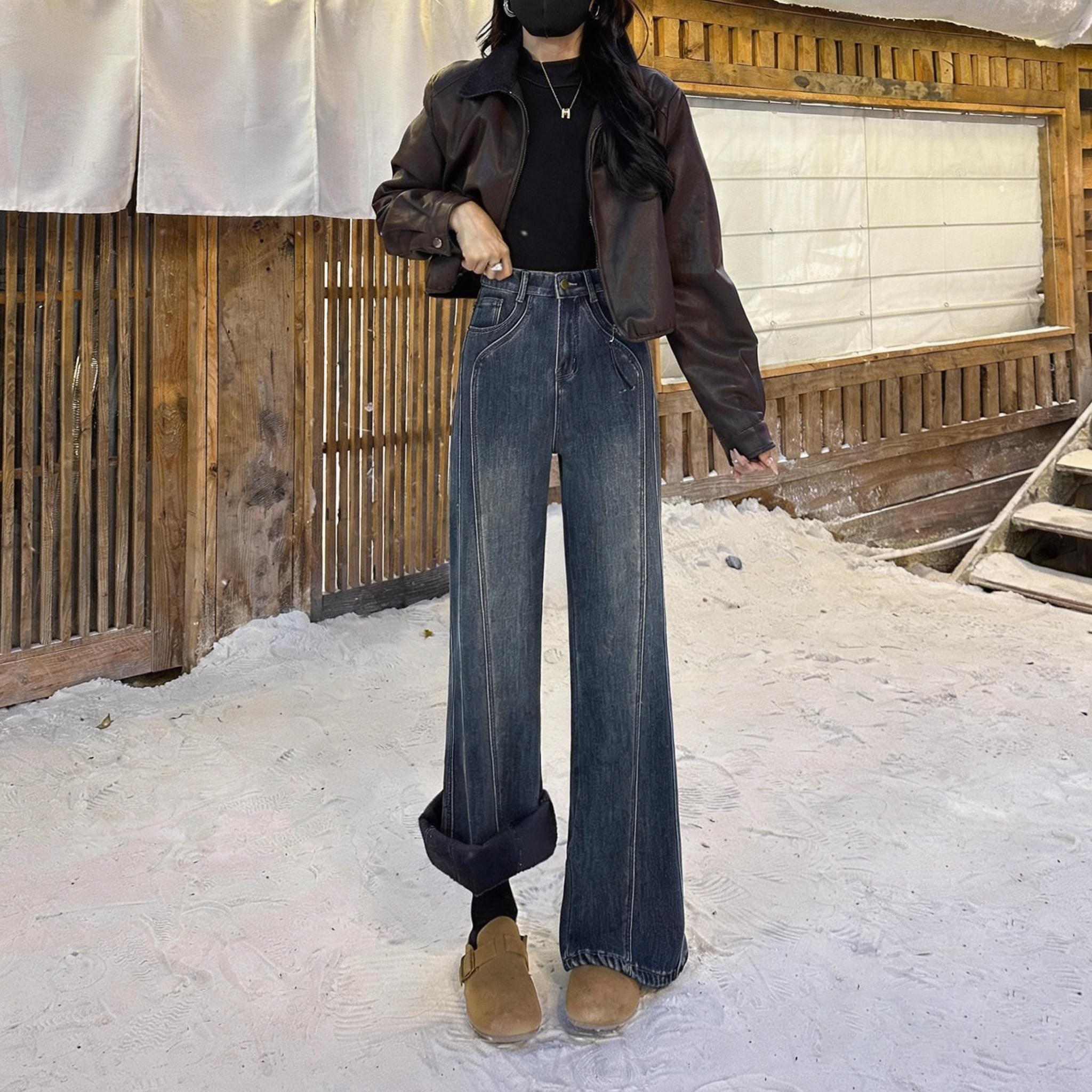 高腰直筒寬鬆顯瘦闊腿拖地牛仔褲