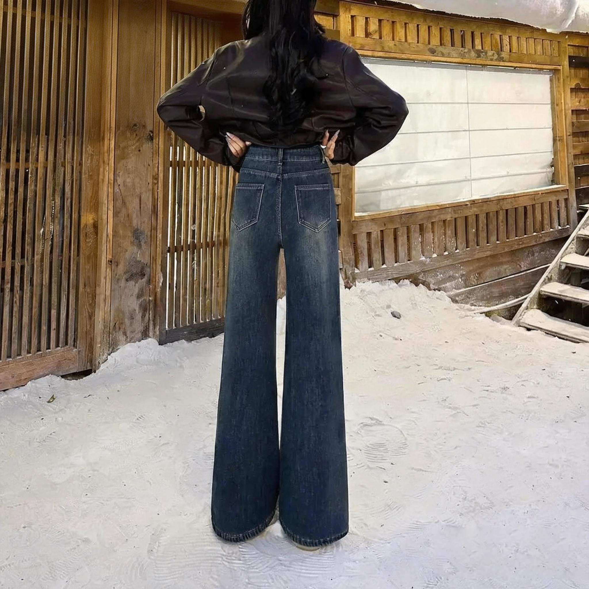 高腰直筒寬鬆顯瘦闊腿拖地牛仔褲