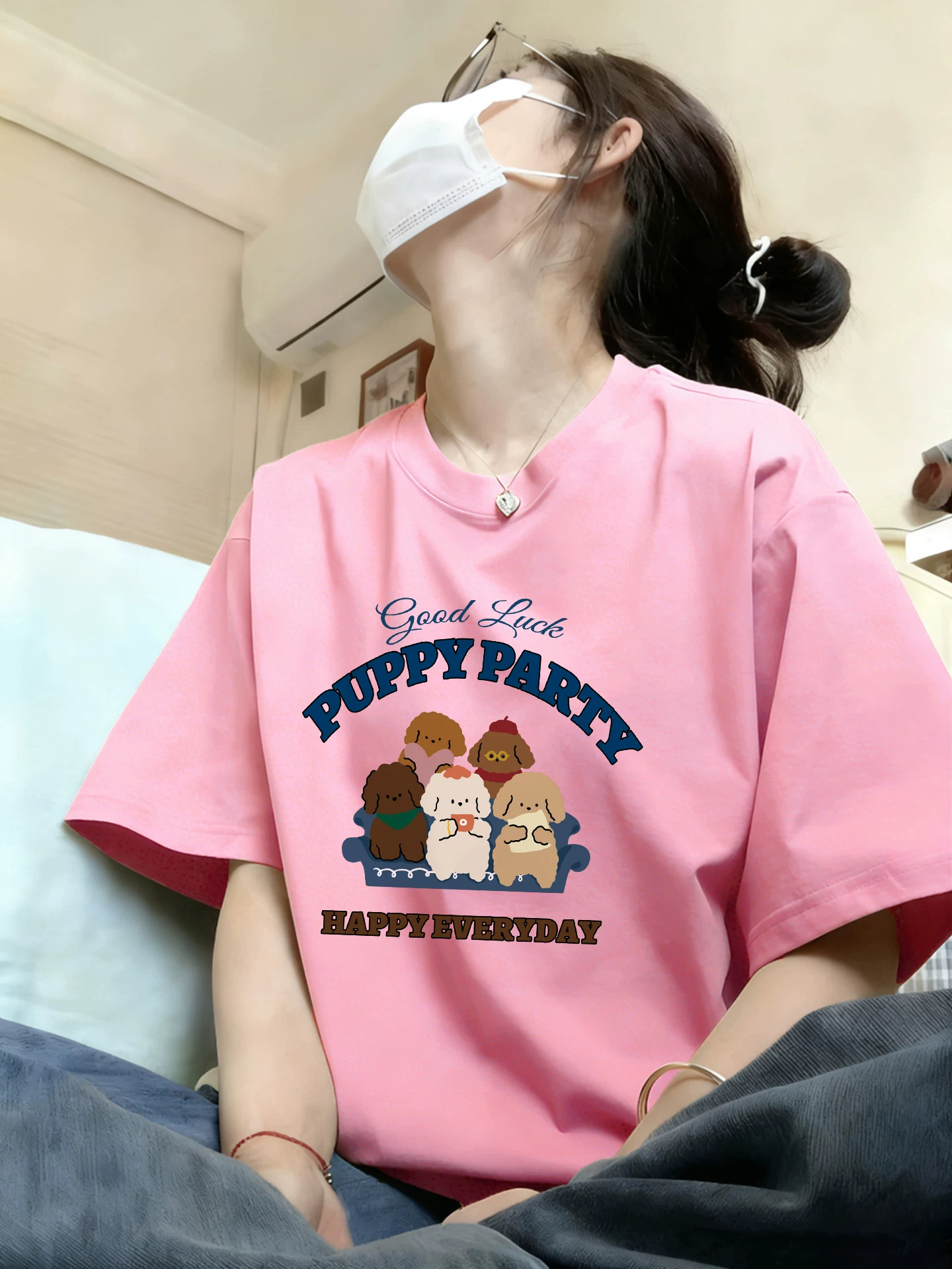 棉質｜卡通純棉白灰色新款高級感內搭上衣短袖
